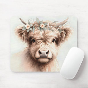 Watercolor Boho Highland Cow Mousepad