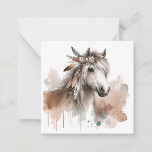 Watercolor Boho Horse Note Card Mitteilungskarte (Vorderseite)