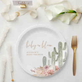 Watercolor Boho Kaktus Wüstendusche Pappteller