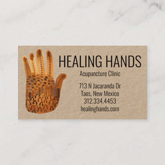 Watercolor Boho Kraft heilt die Hände Visitenkarte (Rückseite)