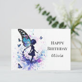 Watercolor Boho Magic Fairy Birthday Karte (Stehend Vorderseite)