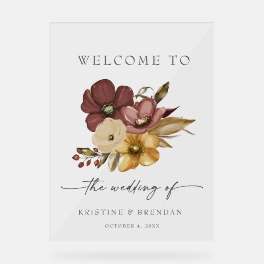 Watercolor Boho Neutral Floral Wedding Acrylschild (Vorderseite)