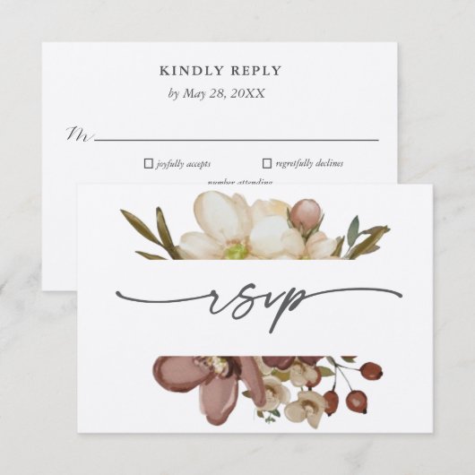 Watercolor Boho Neutral & Rose Wedding RSVP Einladung (Vorne/Hinten)