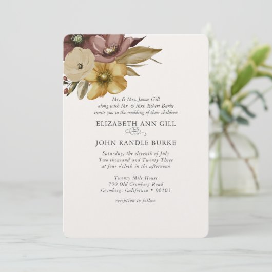 Watercolor Boho Neutral Wedding Einladung (Stehend Vorderseite)