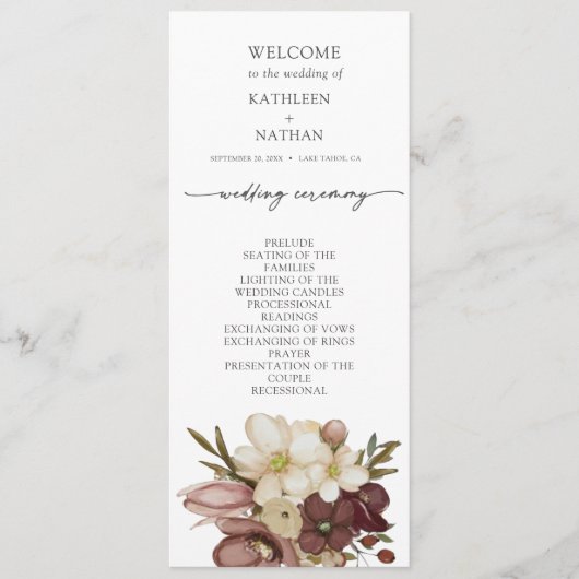 Watercolor Boho Neutral Wedding Program Menükarte (Vorderseite)
