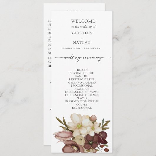 Watercolor Boho Neutral Wedding Program Menükarte (Vorne/Hinten)