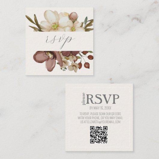 Watercolor Boho Neutral Wedding QR Code RSVP Card Begleitkarte (Vorne/Hinten)