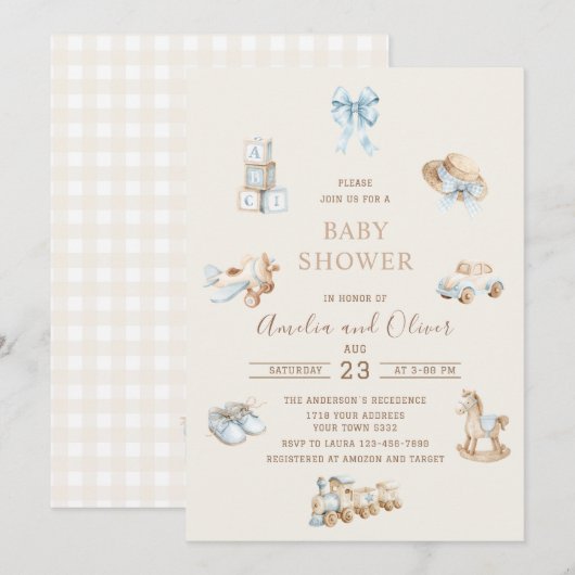 Watercolor Boho Nursery boy  baby shower Einladung (Vorne/Hinten)