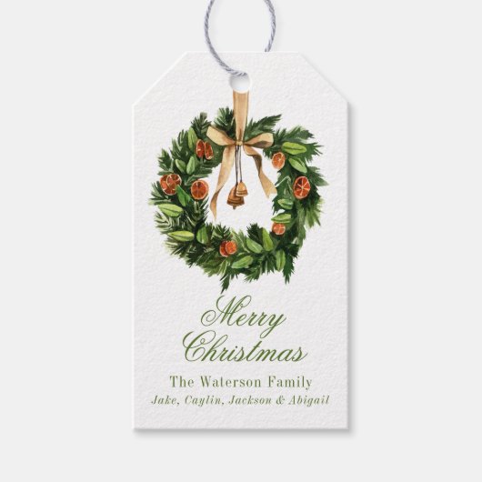 Watercolor Boho Orange Slice Wreath Weihnachten Geschenkanhänger (Vorderseite)