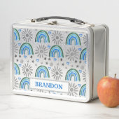 Watercolor Boho Pastel Blue Boy Name Rainbow Metall Brotdose (Beispiel)