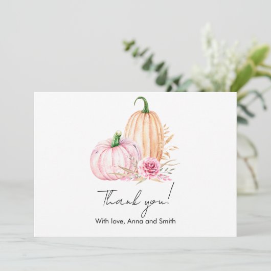 Watercolor Boho Pumpkin Babydusche Dankeskarte (Stehend Vorderseite)