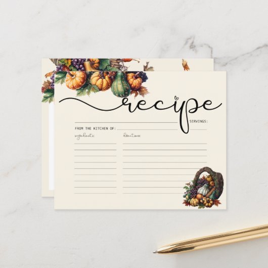 Watercolor Boho Pumpkin Rezept Karte (Vorderseite/Rückseite Beispiel)