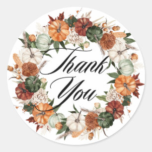 Watercolor Boho Pumpkins Wreath Herbst Danke Runder Aufkleber