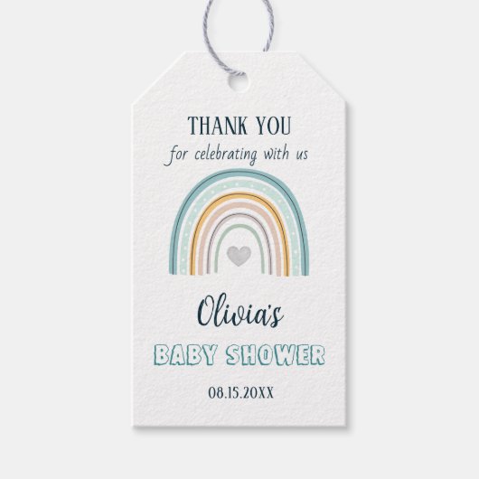 Watercolor Boho Rainbow Baby Dusche Geschenkanhänger (Vorderseite)