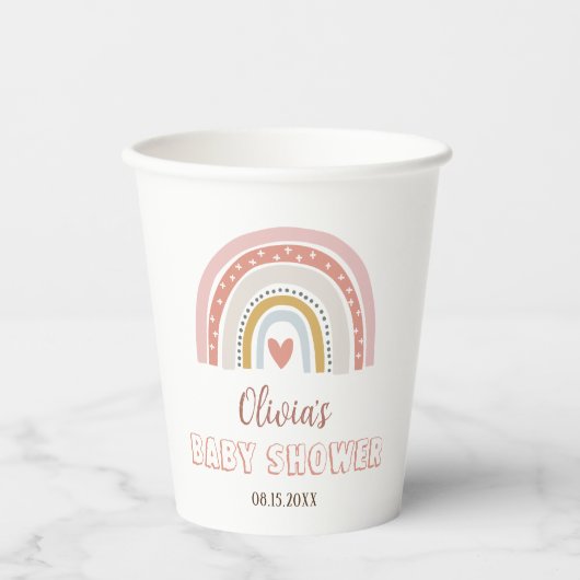 Watercolor Boho Rainbow Baby Dusche Pappbecher (Vorderseite)