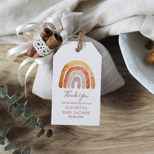Watercolor Boho Rainbow Baby Shower Geschenkanhänger