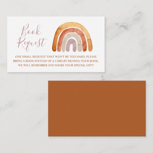 Watercolor Boho Rainbow Babydusche Buchanfrage Begleitkarte (Vorne/Hinten)
