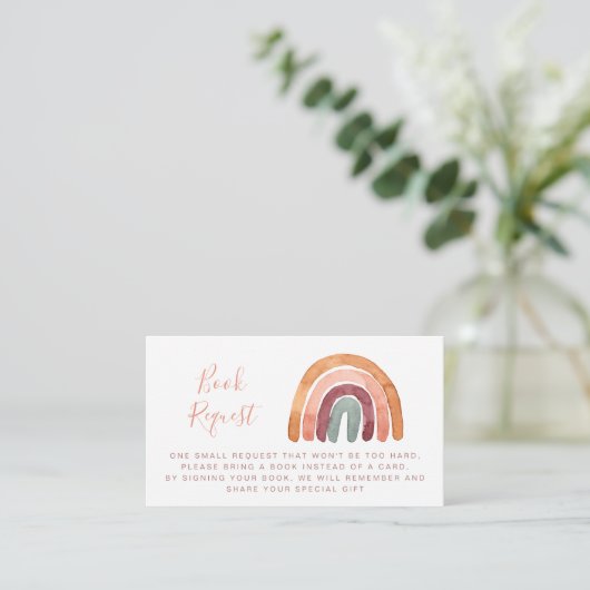 Watercolor Boho Rainbow Babydusche Buchanfrage Begleitkarte (Stehend Vorderseite)