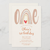 Watercolor Boho Rainbow Heart 1st Birthday Einladung (Vorne/Hinten)