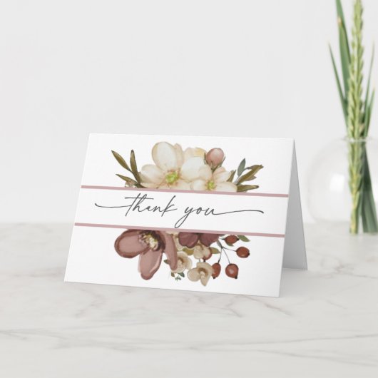 Watercolor Boho Rose & Neutral Thank You Card Dankeskarte (Vorderseite)