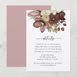 Watercolor Boho Rose & Neutral Wedd Details Card Mitteilungskarte