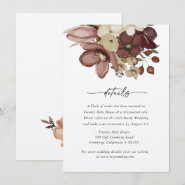 Watercolor Boho Rose & Neutral Wedd Details Card Mitteilungskarte