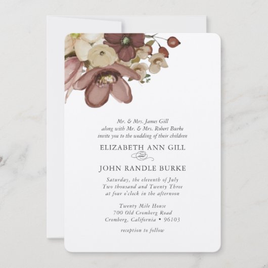 Watercolor Boho Rose & Neutral Wedding Einladung (Vorderseite)