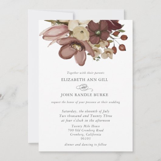 Watercolor Boho Rose & Neutral Wedding Einladung (Vorderseite)