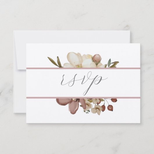 Watercolor Boho Rose & Neutral Wedding RSVP Einladung (Vorderseite)