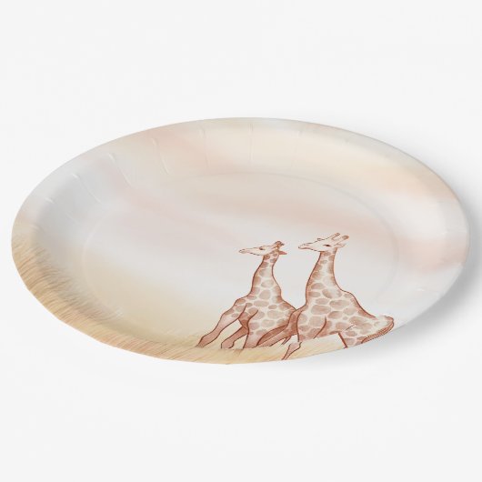 Watercolor Boho Safari Giraffe Pappteller (Schrägansicht)