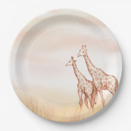 Watercolor Boho Safari Giraffe Pappteller