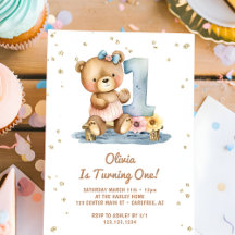 Watercolor Boho Teddy Bear 1. Geburtstag