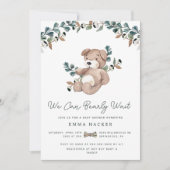 Watercolor Boho Teddy Bear Greenerenery Babydusche Einladung (Vorderseite)