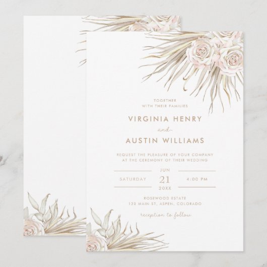 Watercolor Boho Tropical Wedding Einladung (Vorne/Hinten)