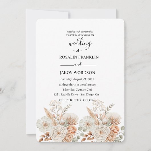 watercolor boho wedding Invitation Einladung (Vorderseite)