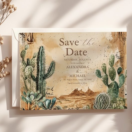 Watercolor Boho Western Save The Date