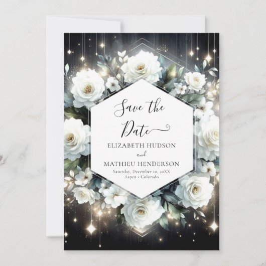 Watercolor Boho White Roses Wedding Save The Date (Vorderseite)