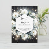 Watercolor Boho White Roses Wedding Save The Date (Stehend Vorderseite)
