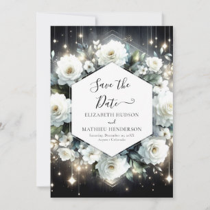 Watercolor Boho White Roses Wedding Save The Date