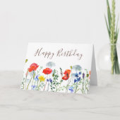 Watercolor Boho Wildblume Poppies Happy Birthday Karte (Vorderseite)