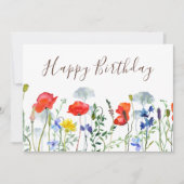 Watercolor Boho Wildblume Poppies Happy Birthday Karte (Vorderseite)
