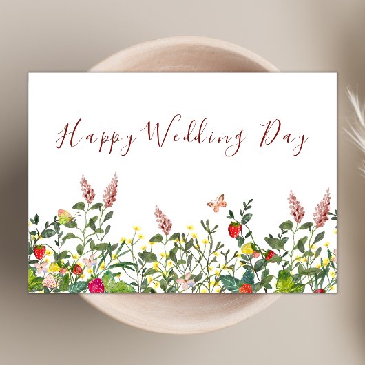 Watercolor Boho Wildblume Theme Happy Wedding Day Karte