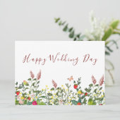Watercolor Boho Wildblume Theme Happy Wedding Day Karte (Stehend Vorderseite)