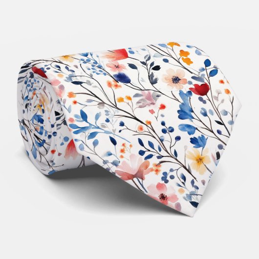 Watercolor Boho Wildblumen Neck Tie Krawatte (Gerollt)