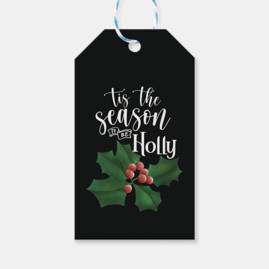 Watercolor Bold Black and Green Holly Christmas Geschenkanhänger (Vorderseite)