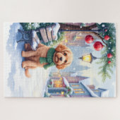 Watercolor Bolognese Festive Town Bench Christmas Puzzle (Horizontal)