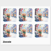 Watercolor Bolognese Festive Town Bench Christmas  Quadratischer Aufkleber (Blatt)