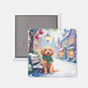 Watercolor Bologneser Festive Stadtbank Weihnachte Magnet