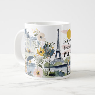 Watercolor Bonjour Beautiful Paris Jumbo-Tasse