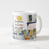 Watercolor Bonjour Beautiful Paris Jumbo-Tasse (Vorderseite Rechts)